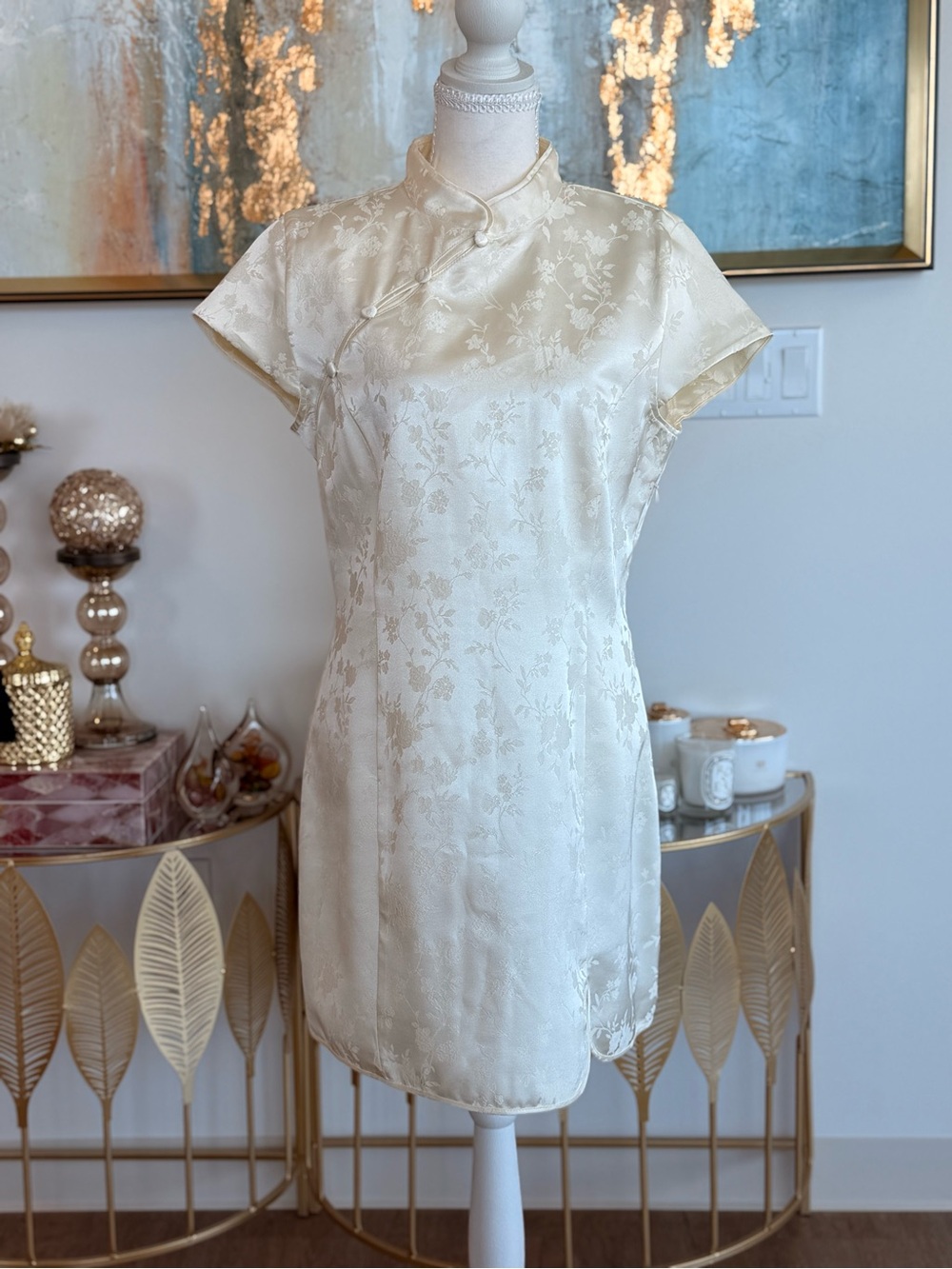 Elegant Ivory Floral Satin  Dress